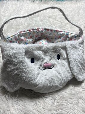 Easter basket White Plush Bunny Shoulder Bag for Kids - Cute Floral Lined Purse